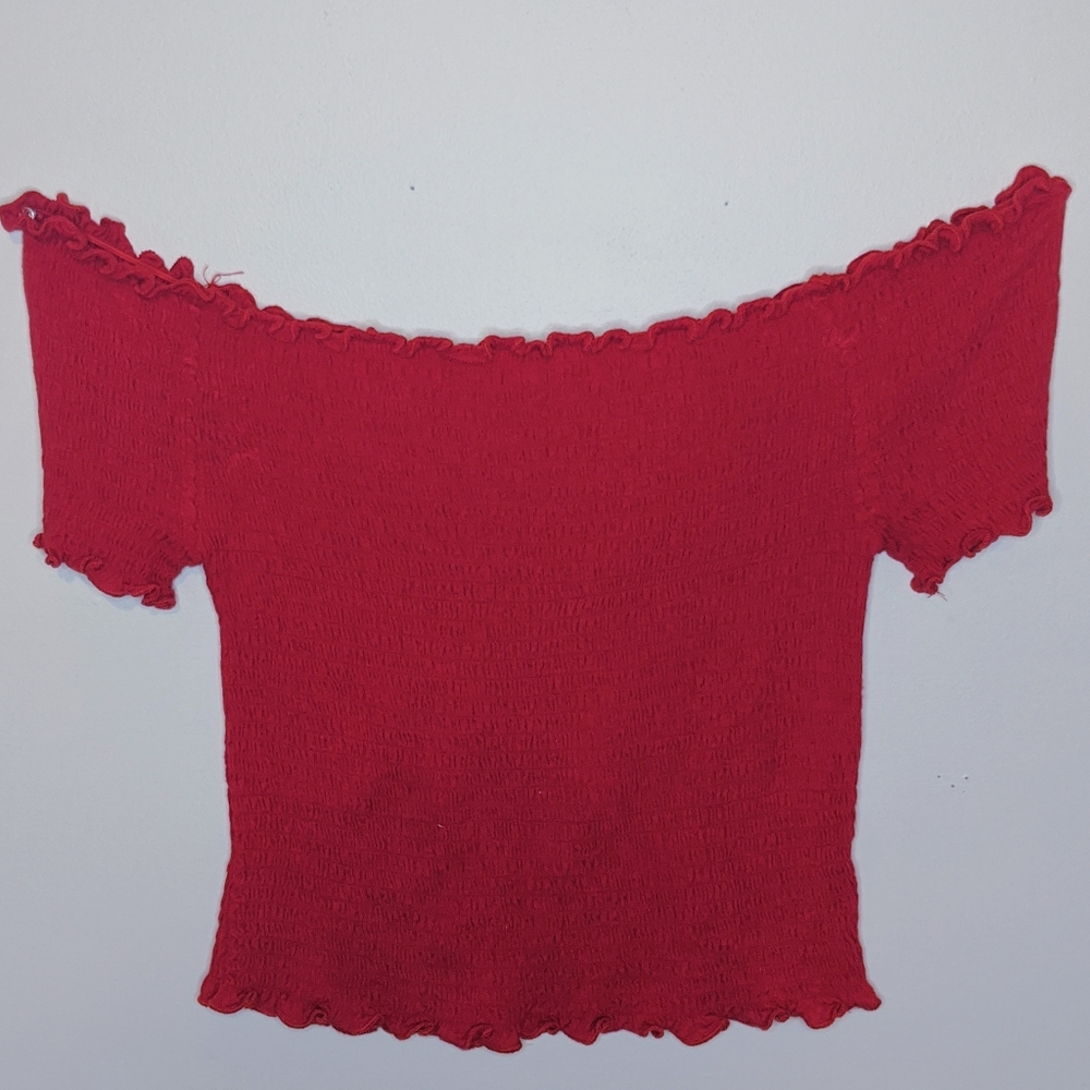 Red off the shoulder crop top